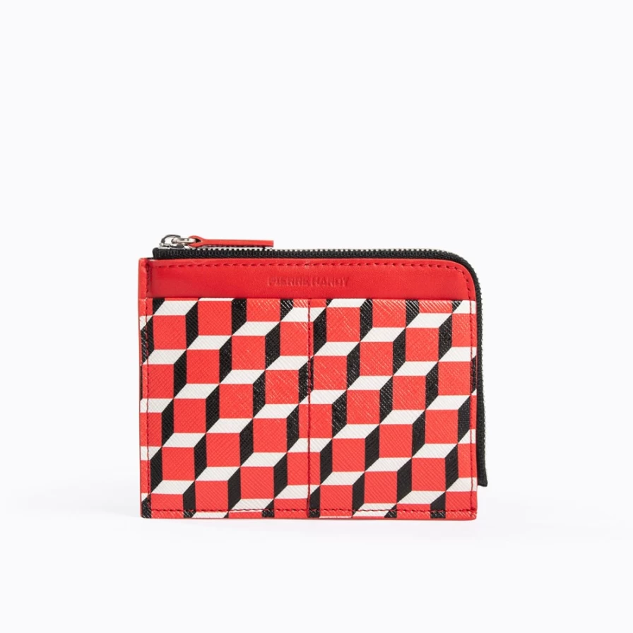 Pierre Hardy Men's Perspective Cube Wallet in Red, Black & White - Modern Bifold Designer Wallet