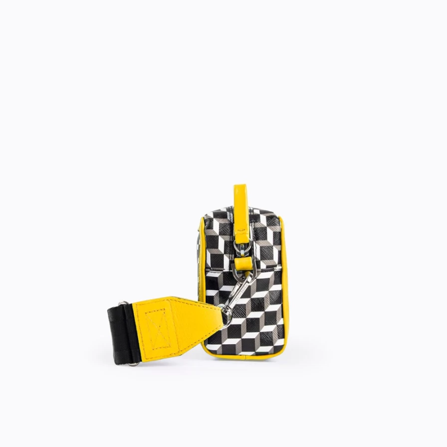 Pierre Hardy Women's Maxi Cube Box Bag in Black, White & Yellow - Stylish Geometric Handbag