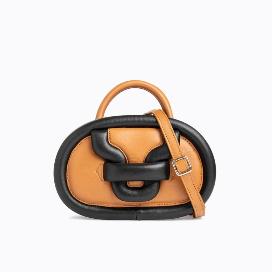 Pierre Hardy Women's Alpha Strike Mini Bag in Cognac & Black - Stylish Crossbody Handbag